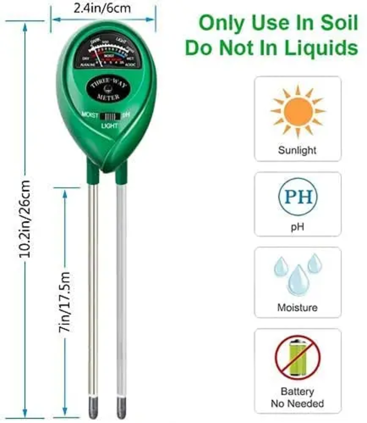 3-in-1 Soil Meter – pH, Moisture & Light Tester