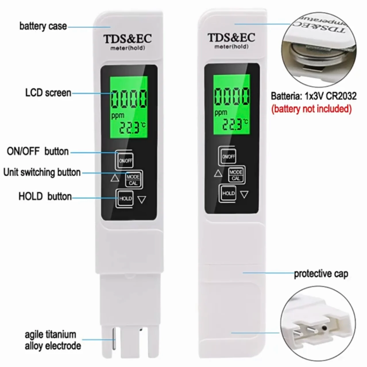 TDS & EC Water Quality Meter - Digital LCD Tester for Drinking Water